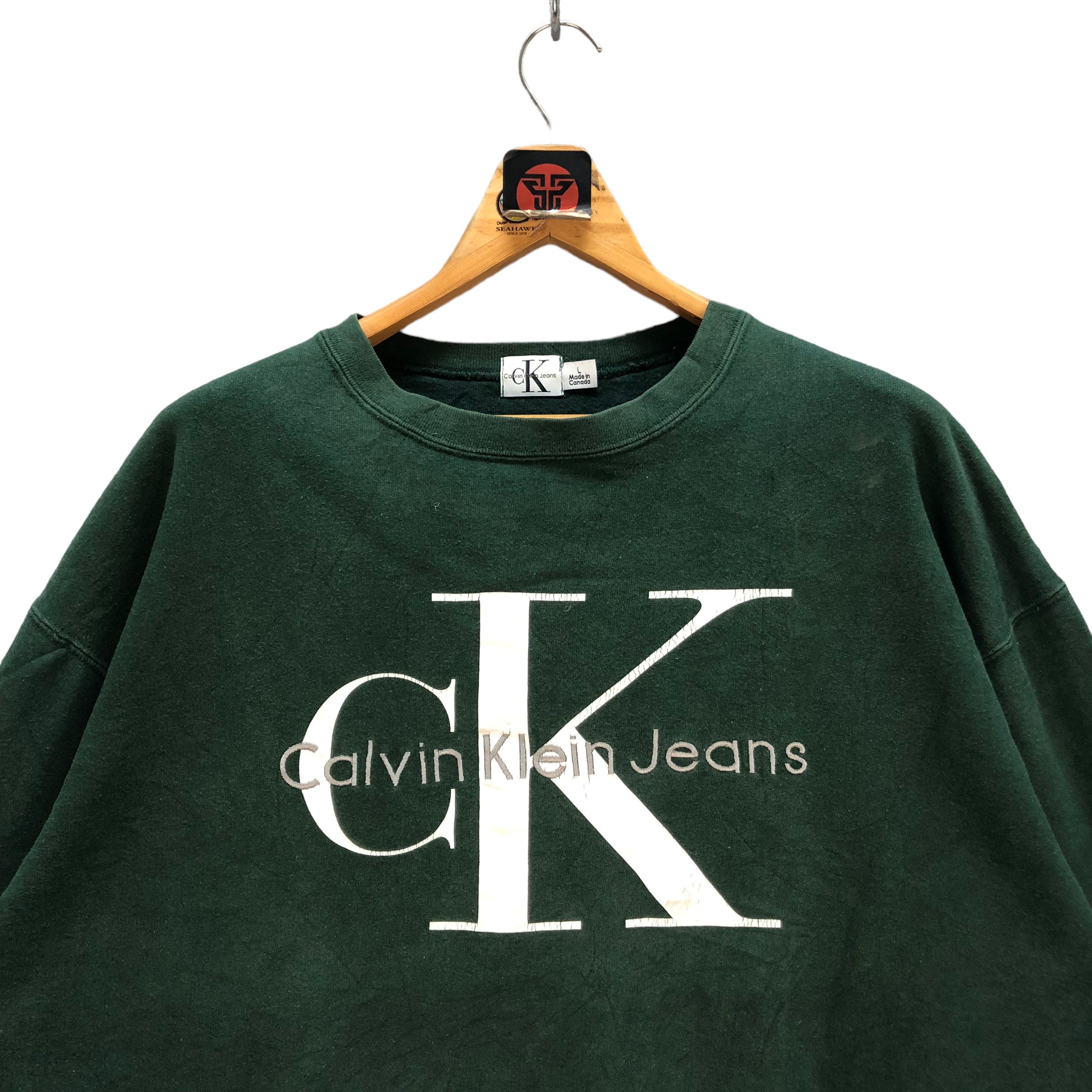 Calvin Klein VINTAGE CK JEANS BIG LOGO GREEN SWEATSHIRTS #7373-140 Size US L / EU 52-54 / 3 - 2 Thumbnail