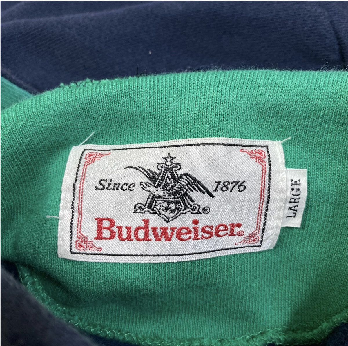 Budweiser × Vintage Vintage BUDWEISER Big Logo Patches Elbow Hoodie Pullover Size US L / EU 52-54 / 3 - 8 Thumbnail