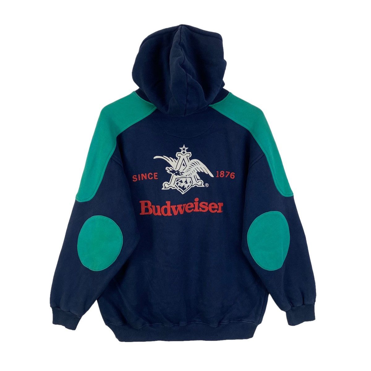 Budweiser × Vintage Vintage BUDWEISER Big Logo Patches Elbow Hoodie Pullover Size US L / EU 52-54 / 3 - 1 Thumbnail