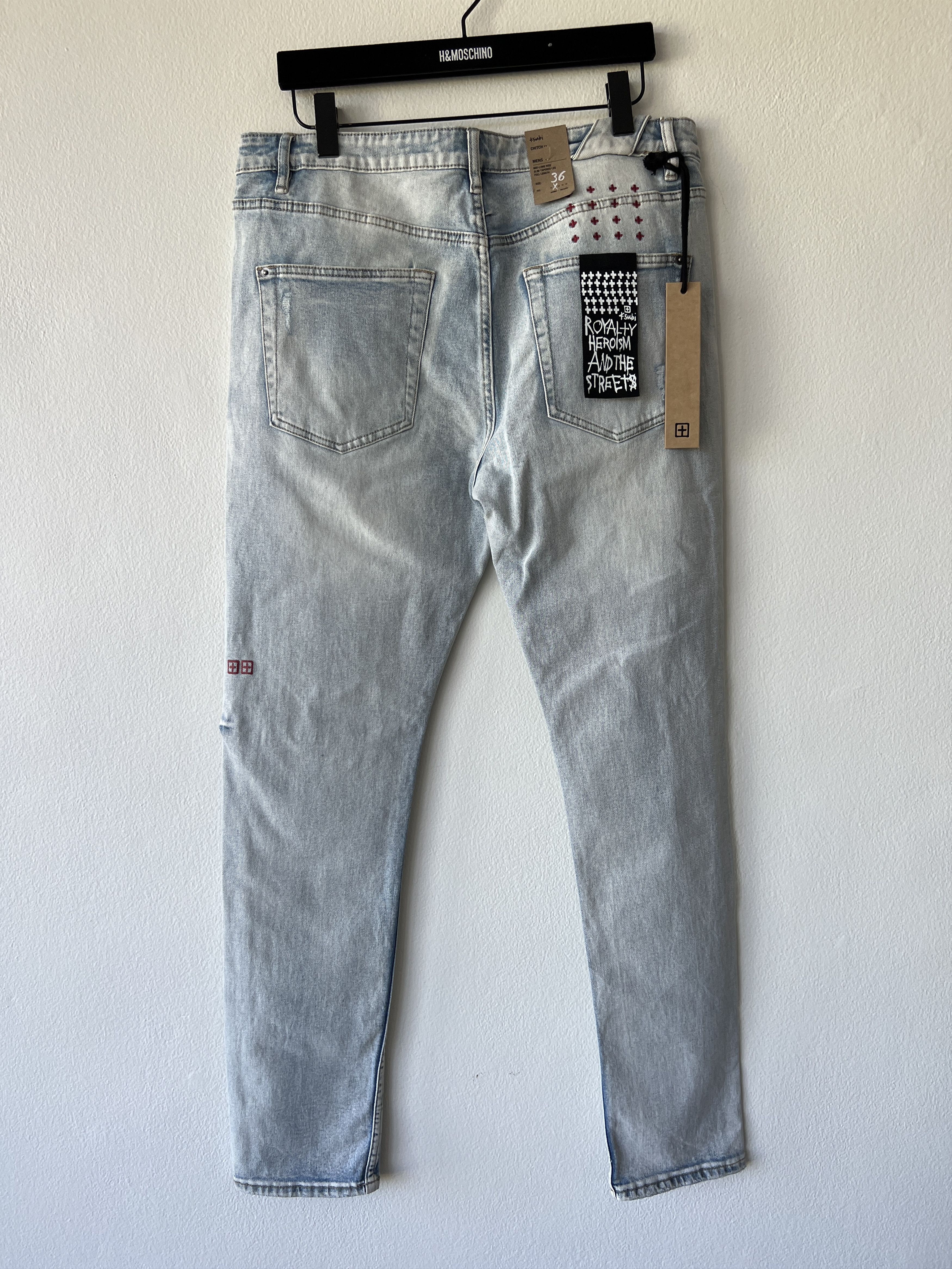 Ksubi denim jean chitch 36 slim light blue red lion print trashed Size US 36 / EU 52 - 5 Thumbnail
