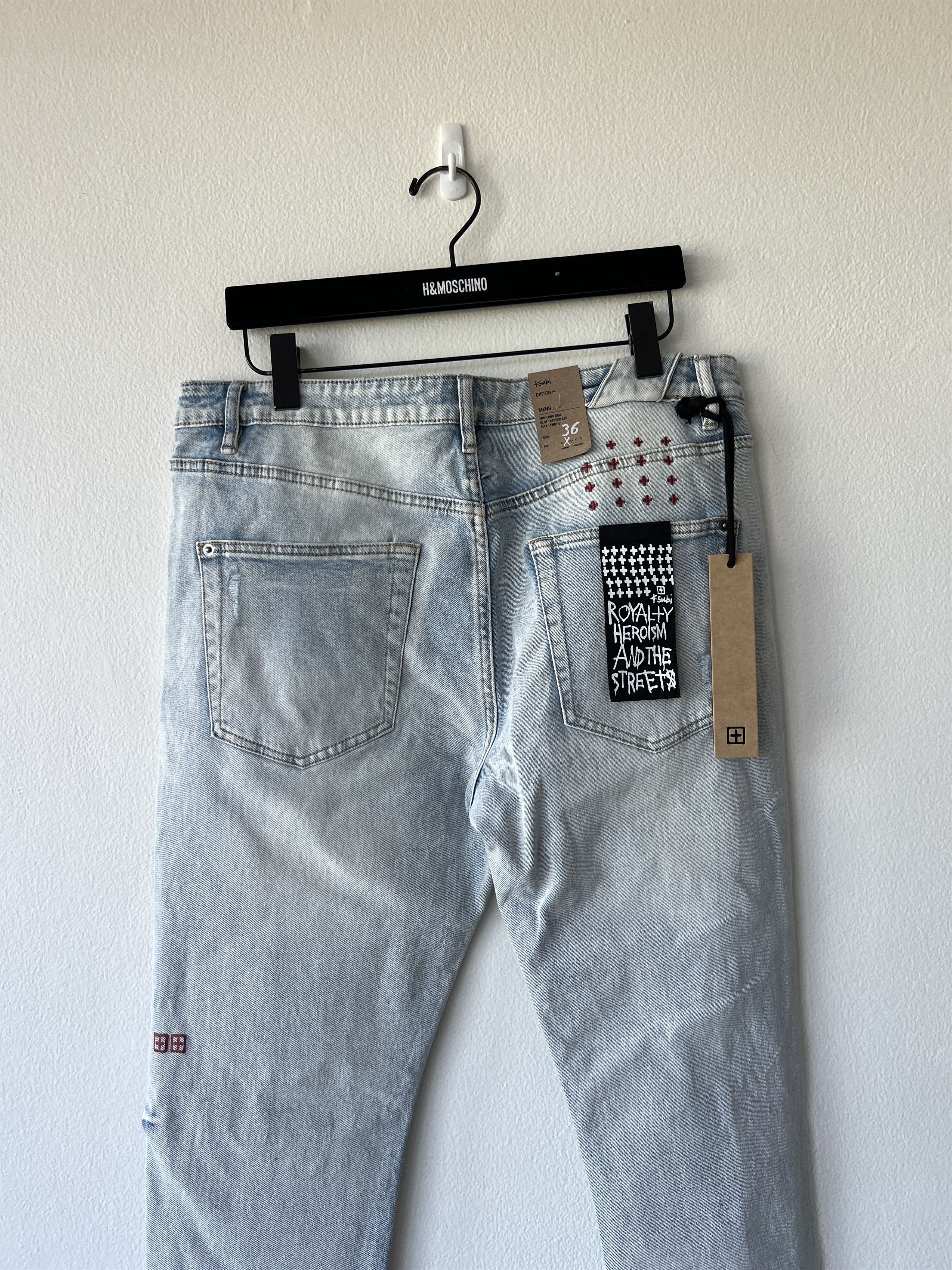 Ksubi denim jean chitch 36 slim light blue red lion print trashed Size US 36 / EU 52 - 6 Thumbnail