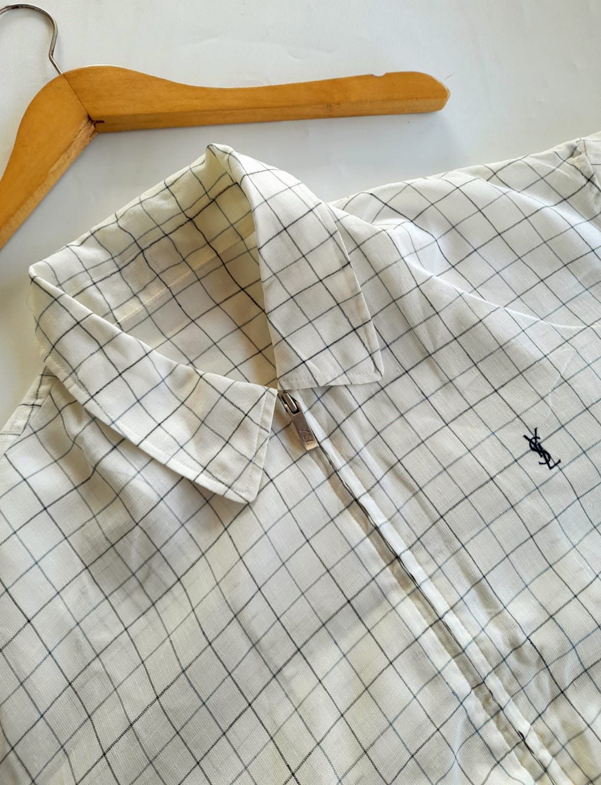 image of Sheer Jacketvintage YVES Saint Laurent X YSL Jacket in White Plaid, Men's (Size Medium)