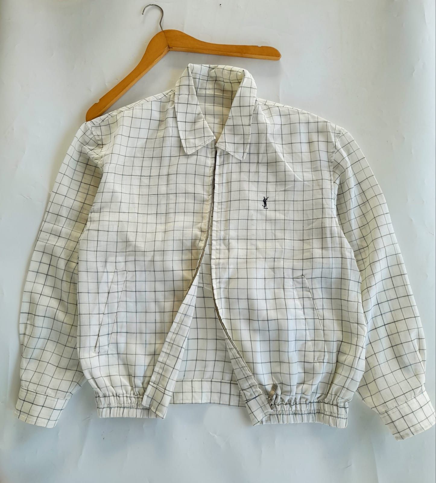 image of Sheer Jacketvintage YVES Saint Laurent X YSL Jacket in White Plaid, Men's (Size Medium)