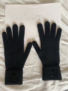 LOUIS VUITTON Gon Petit Damier gloves LV logo gloves wool Gray Based/Blue  Based