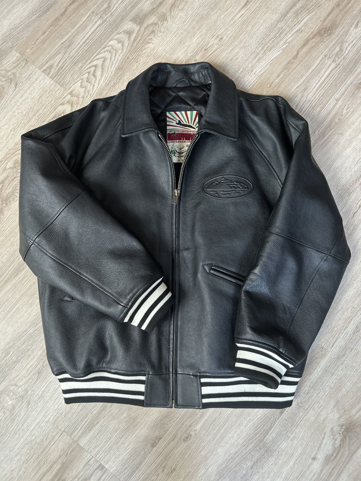 Pre-owned Corteiz Skydive Leather Jacket In Black | ModeSens