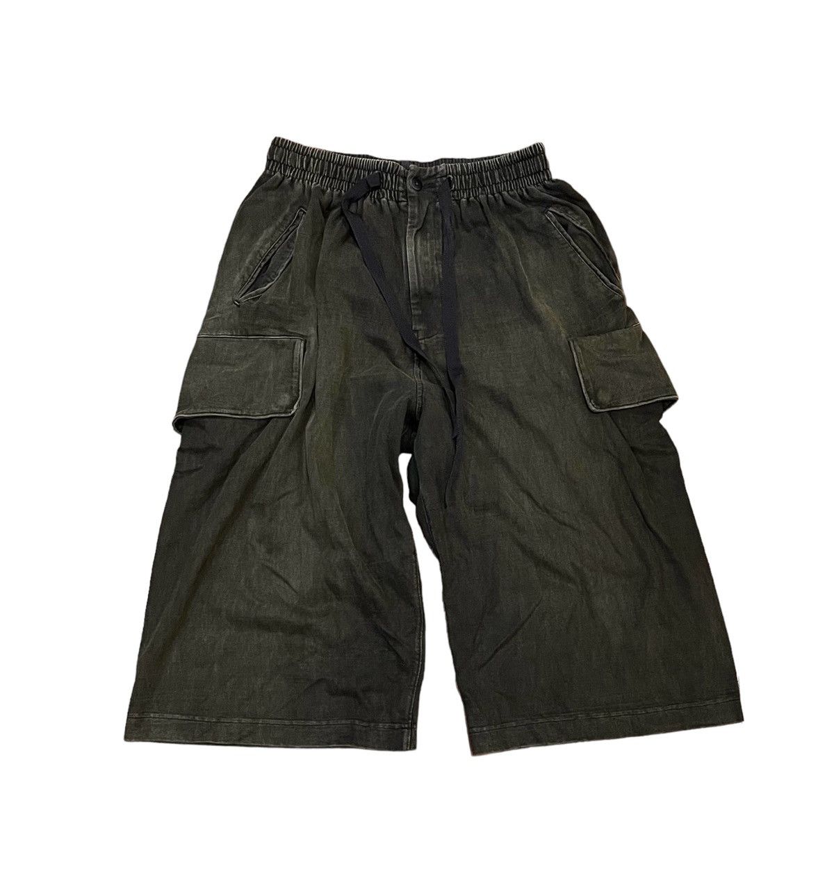 image of Adidas x Y 3 Trashed Yohji Yamamoto Y-3 Cargo Wide Leg Cropped Trousers in Washed Black (Size 27)