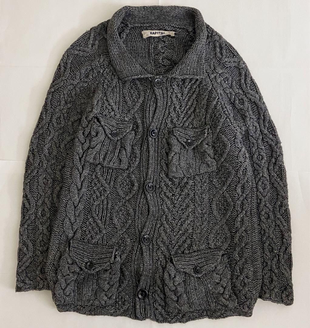 image of Kapital Cable Knit Cardigan in Grey, Men's (Size Medium)