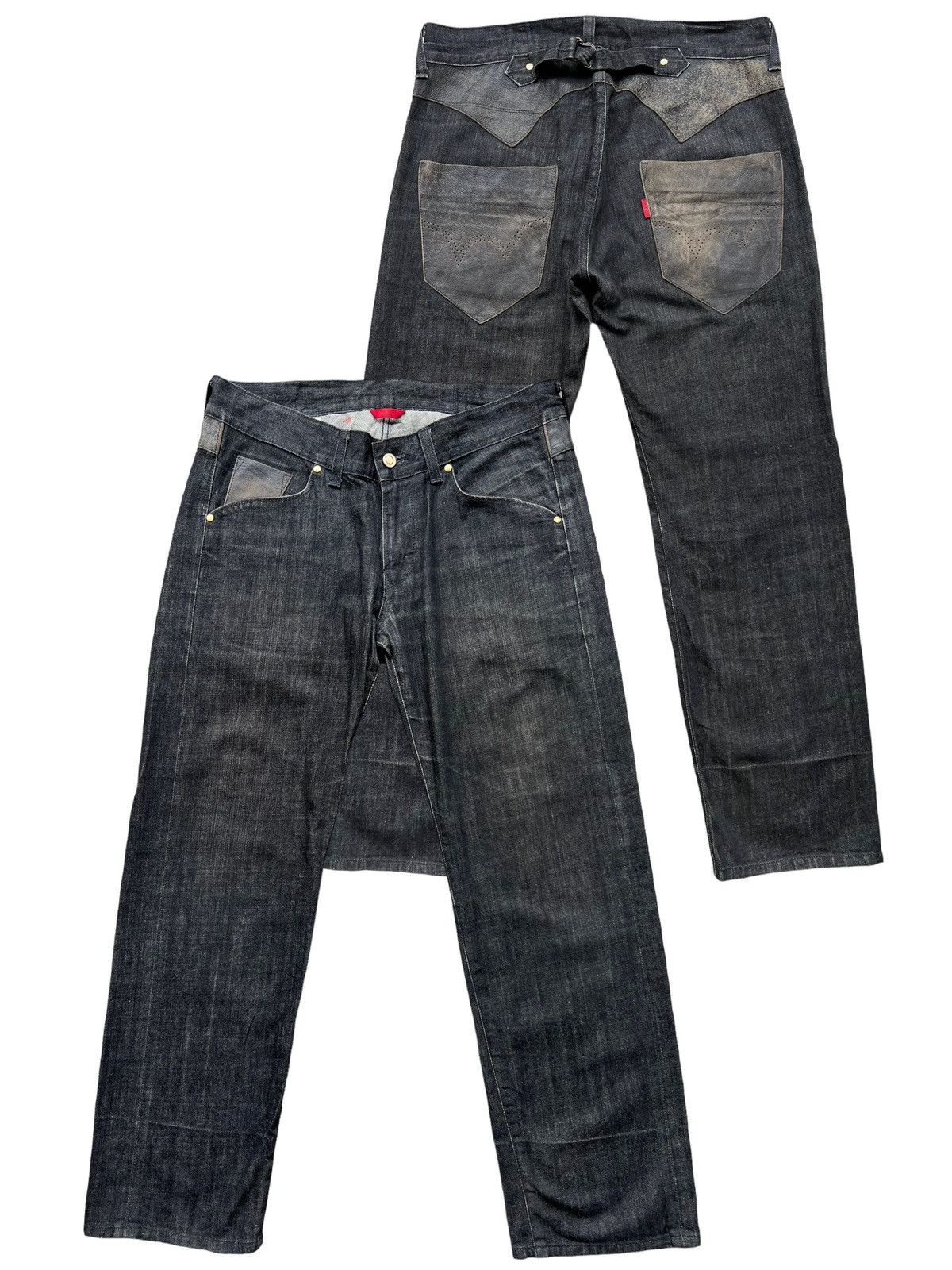 image of Avant Garde x Edwin Vintage Edwin 503Ss7 Leather Buckle Back Denim Jeans 36X31 in Black, Men's