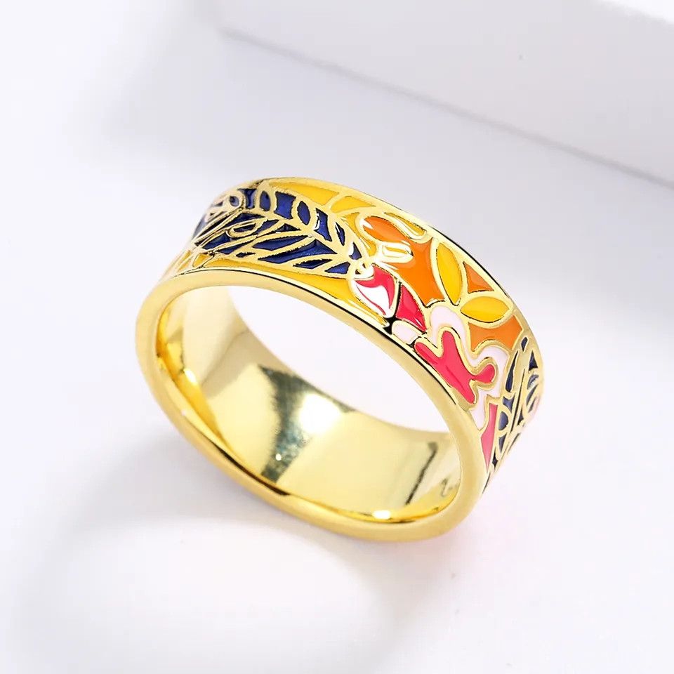 Jewelry Elegant Leaf Handmade Enamel Ring Size ONE SIZE - 1 Thumbnail