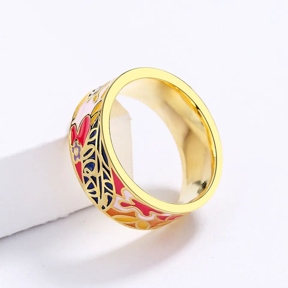 Jewelry Elegant Leaf Handmade Enamel Ring Size ONE SIZE - 4 Thumbnail