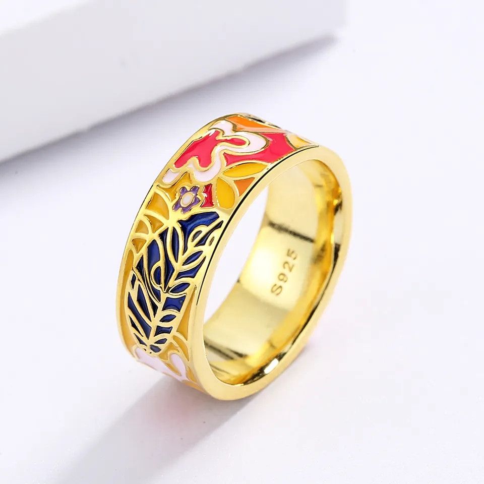 Jewelry Elegant Leaf Handmade Enamel Ring Size ONE SIZE - 2 Thumbnail