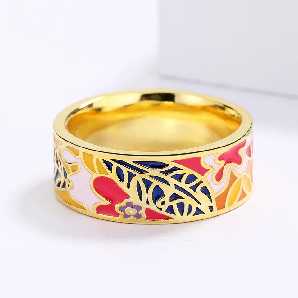 Jewelry Elegant Leaf Handmade Enamel Ring Size ONE SIZE - 5 Thumbnail