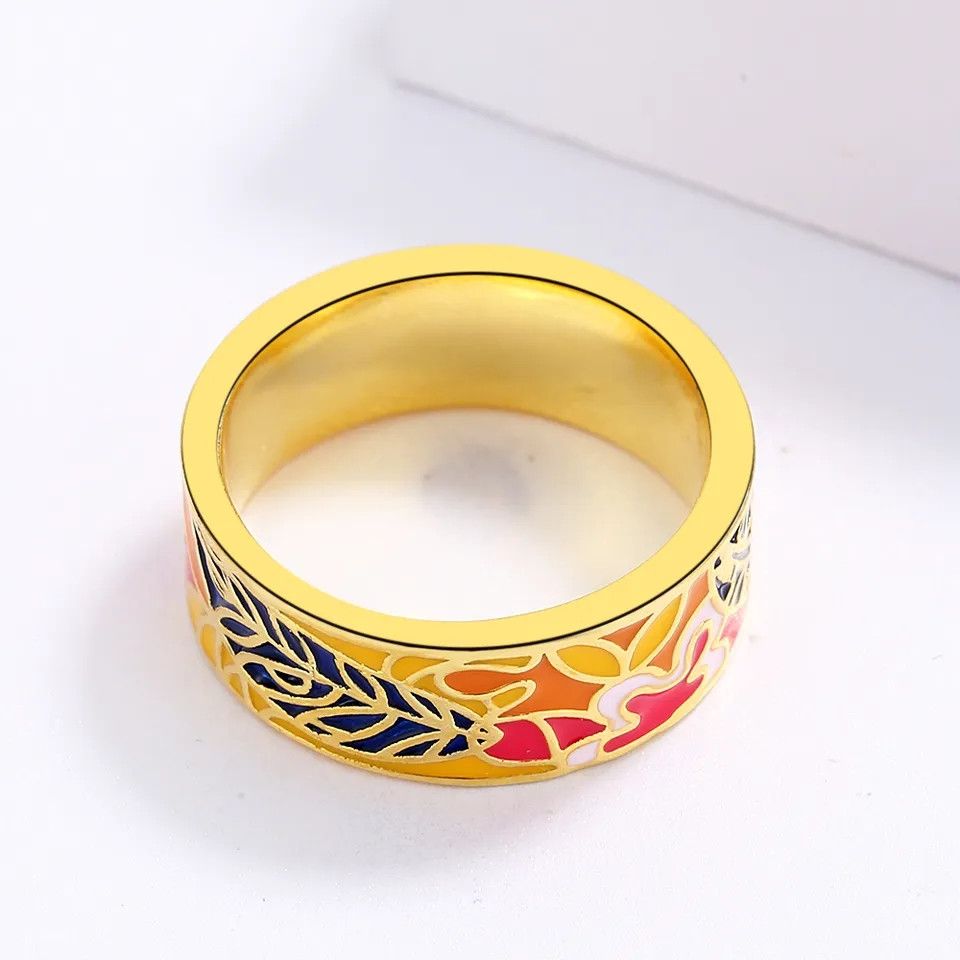 Jewelry Elegant Leaf Handmade Enamel Ring Size ONE SIZE - 3 Thumbnail