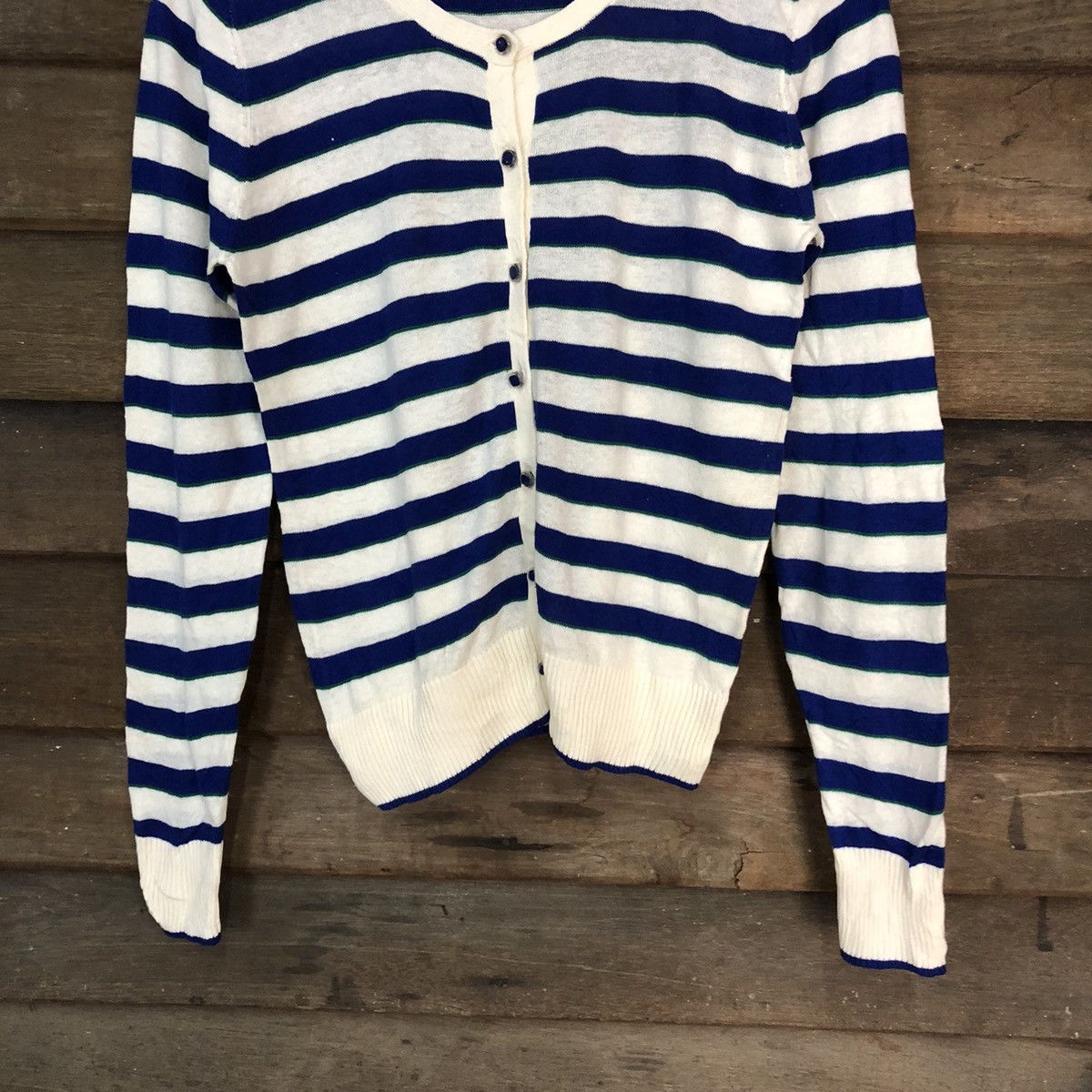 Japanese Brand Aqua Leaf Blue Stripe Patterned Cardigans #7269 Size M / US 6-8 / IT 42-44 - 3 Thumbnail