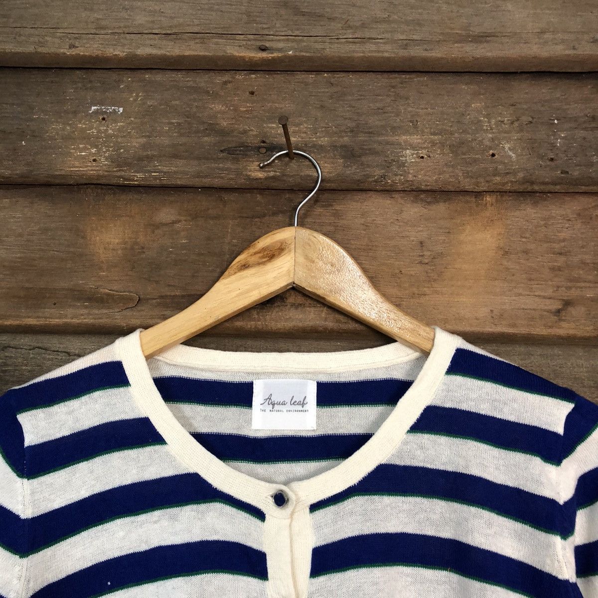 Japanese Brand Aqua Leaf Blue Stripe Patterned Cardigans #7269 Size M / US 6-8 / IT 42-44 - 4 Thumbnail