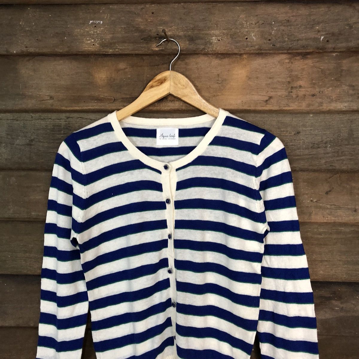 Japanese Brand Aqua Leaf Blue Stripe Patterned Cardigans #7269 Size M / US 6-8 / IT 42-44 - 2 Thumbnail
