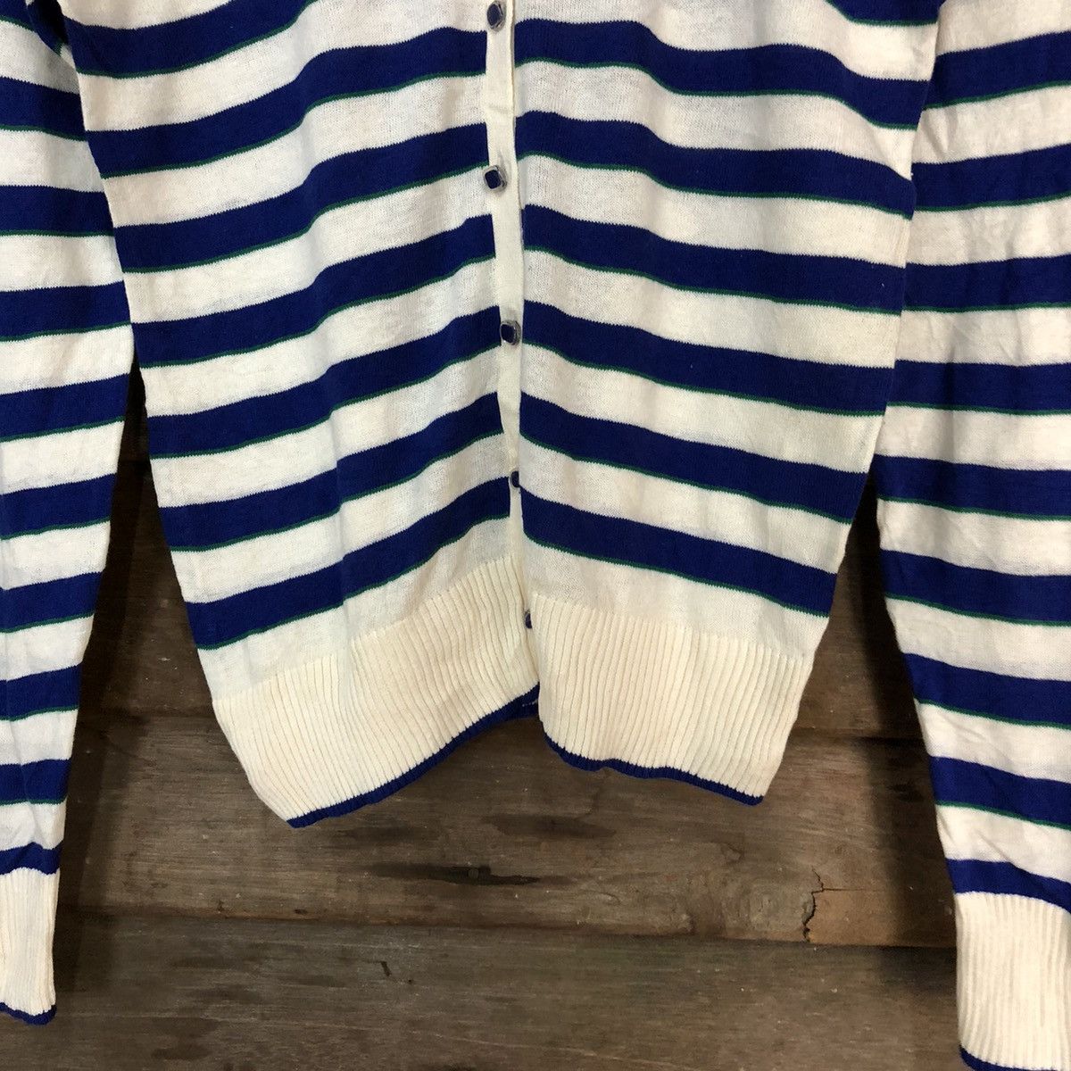 Japanese Brand Aqua Leaf Blue Stripe Patterned Cardigans #7269 Size M / US 6-8 / IT 42-44 - 6 Thumbnail