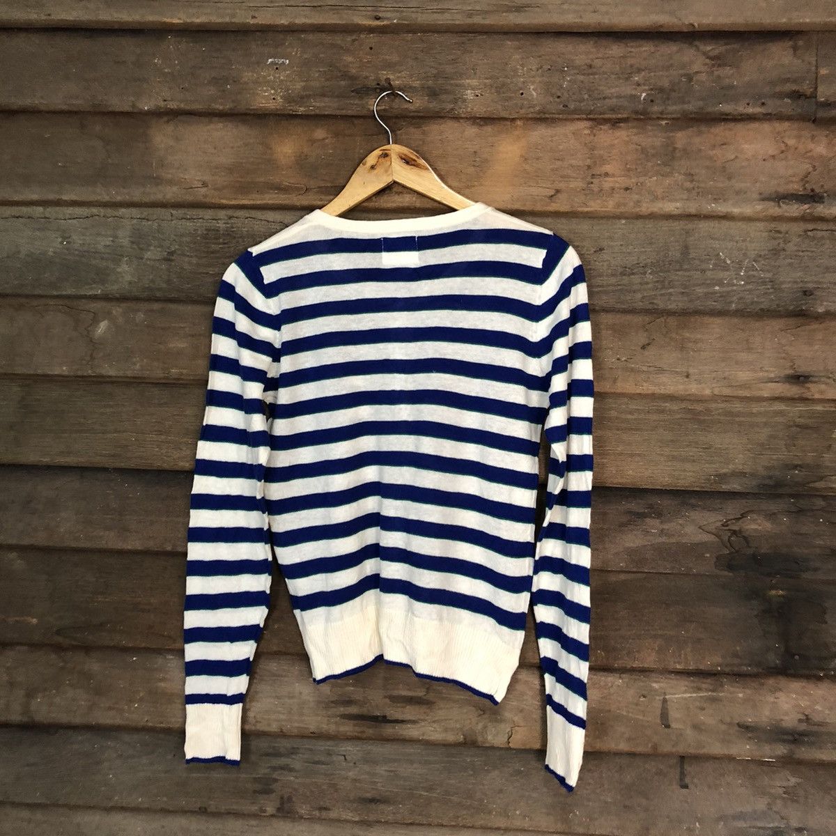 Japanese Brand Aqua Leaf Blue Stripe Patterned Cardigans #7269 Size M / US 6-8 / IT 42-44 - 9 Thumbnail
