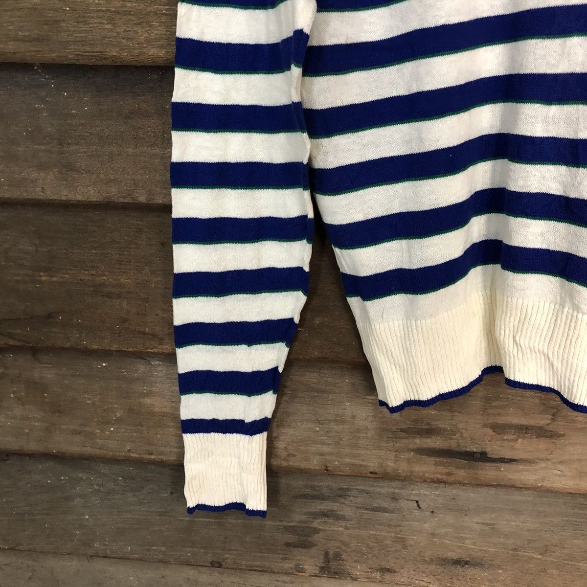Japanese Brand Aqua Leaf Blue Stripe Patterned Cardigans #7269 Size M / US 6-8 / IT 42-44 - 10 Thumbnail