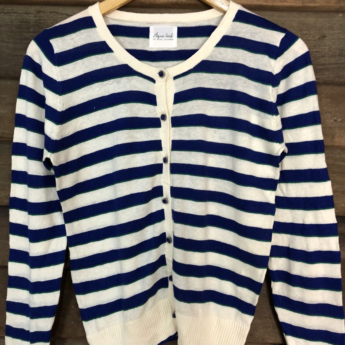 Japanese Brand Aqua Leaf Blue Stripe Patterned Cardigans #7269 Size M / US 6-8 / IT 42-44 - 5 Thumbnail