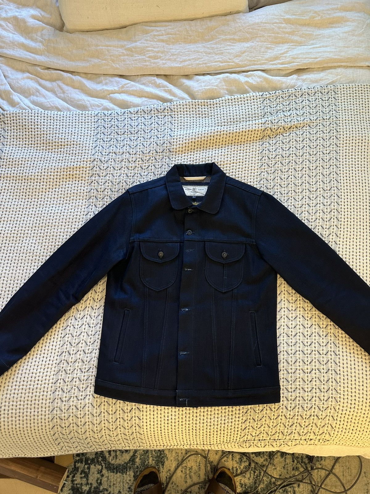 image of Rogue Territory Type Iii Trucker Jacket // Double Indigo Slub Blanket Lined in Blue (Size Large)