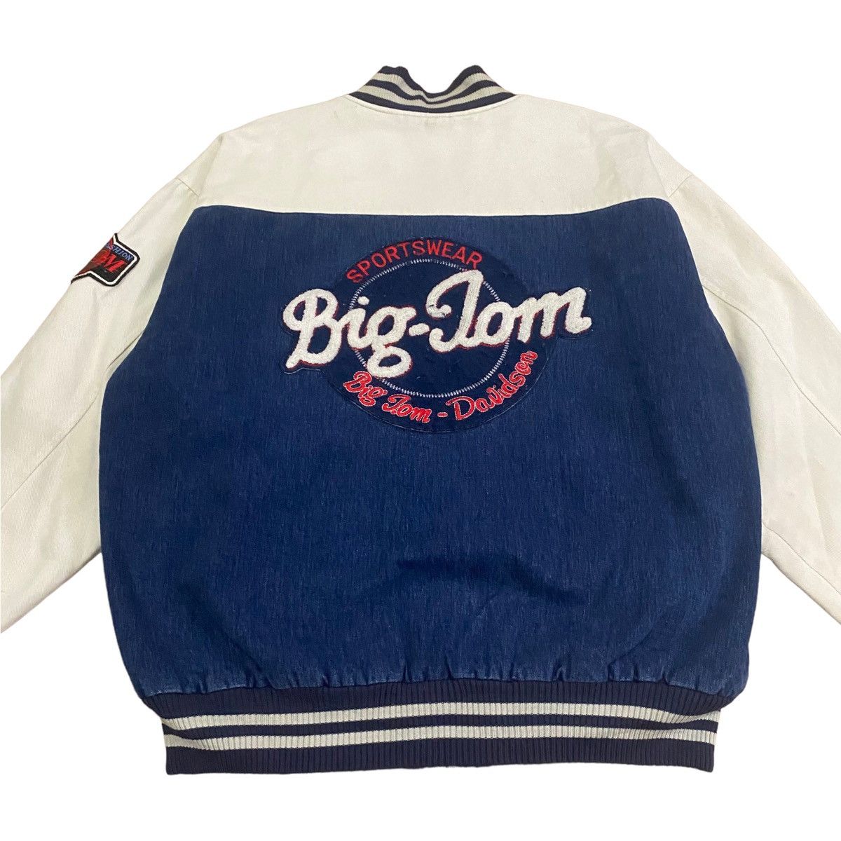 Japanese Brand × Vintage Vintage Big Tom Big Logo Varsity Jacket Denim Baggy Style Size US XL / EU 56 / 4 - 3 Thumbnail