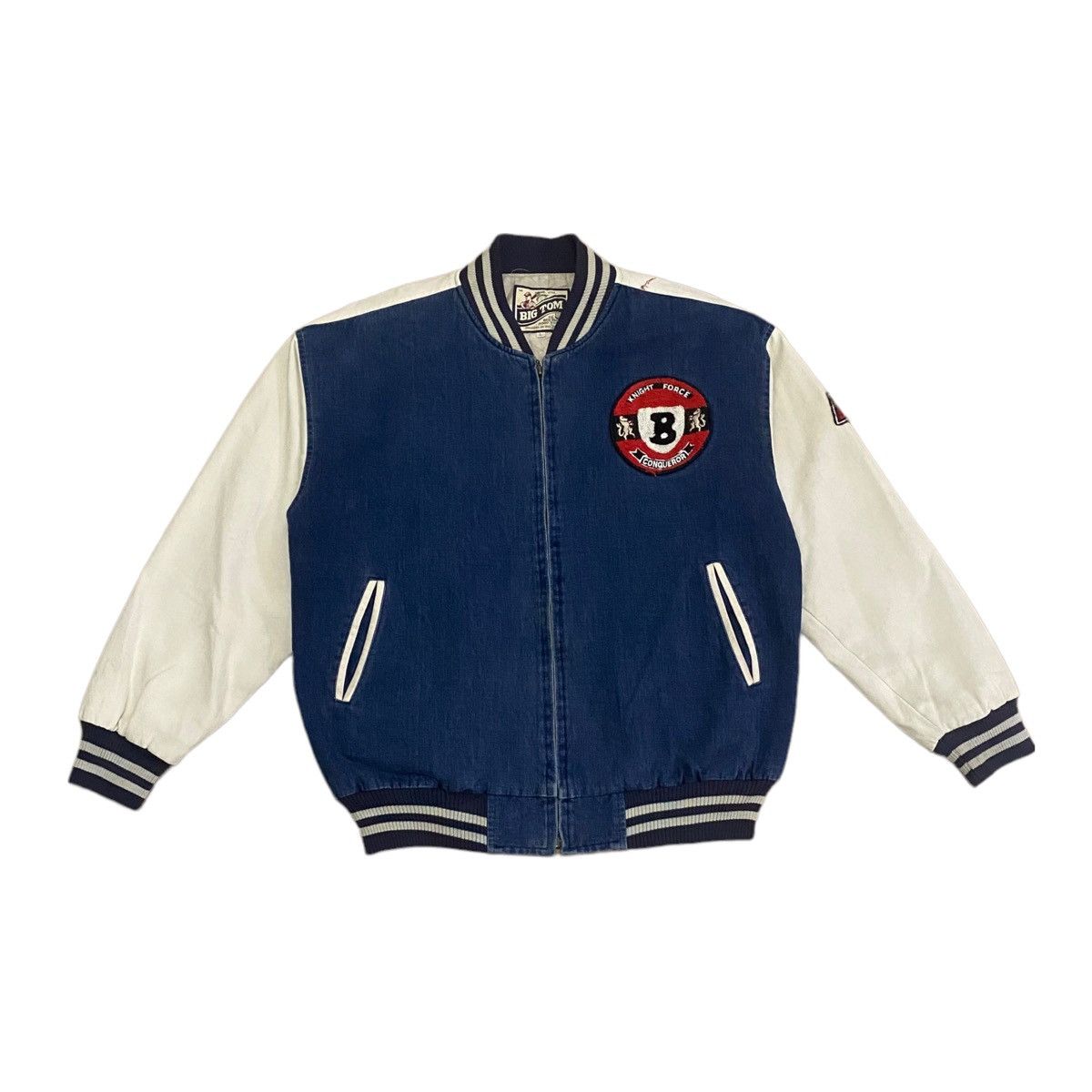 Japanese Brand × Vintage Vintage Big Tom Big Logo Varsity Jacket Denim Baggy Style Size US XL / EU 56 / 4 - 2 Thumbnail