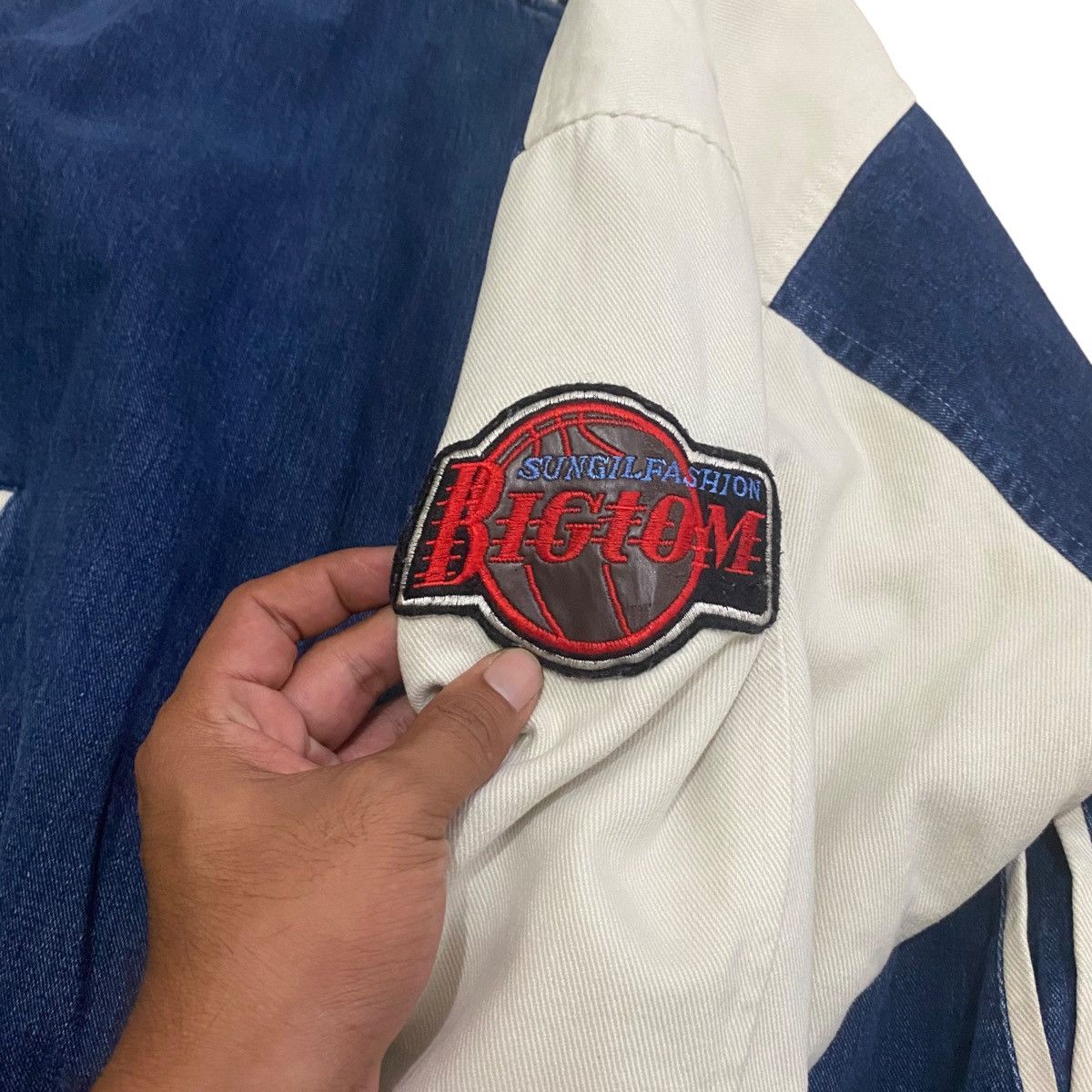 Japanese Brand × Vintage Vintage Big Tom Big Logo Varsity Jacket Denim Baggy Style Size US XL / EU 56 / 4 - 10 Thumbnail