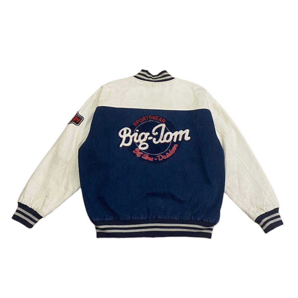 Japanese Brand × Vintage Vintage Big Tom Big Logo Varsity Jacket Denim Baggy Style Size US XL / EU 56 / 4 - 1 Thumbnail