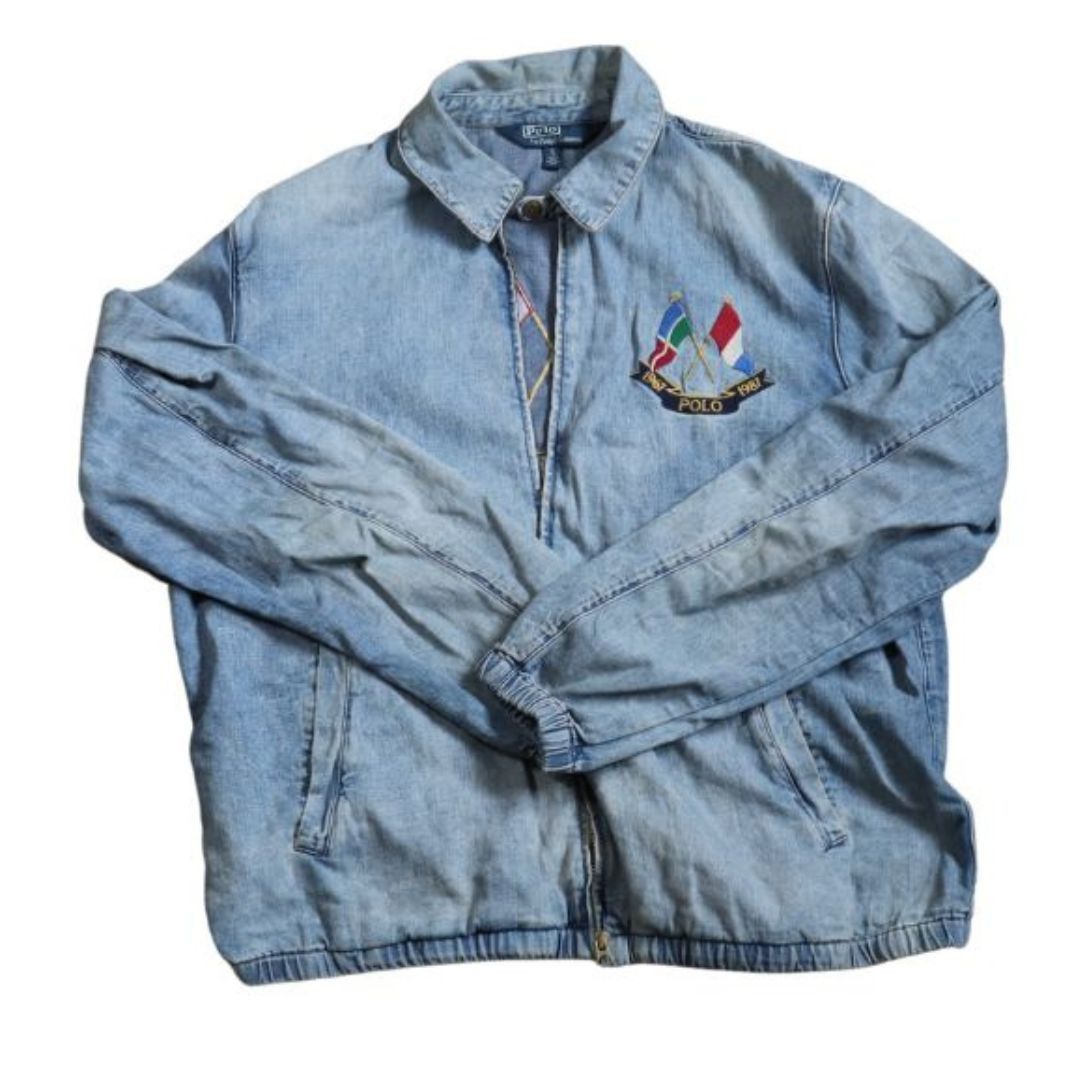 image of Polo Ralph Laurent Cross Flags Denim Jacket Sz. , Men's (Size 2XL)
