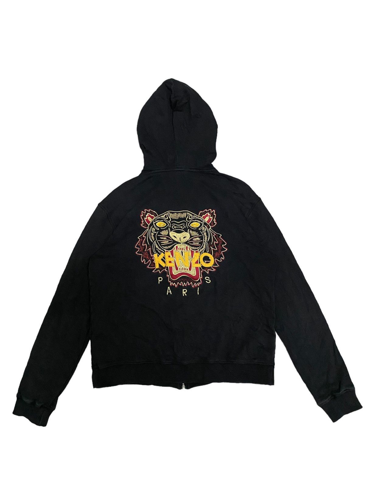 image of Stealsvintage Kenzo Paris Big Logo Embroid Zipper Hoodie in Black, Men's (Size Medium)
