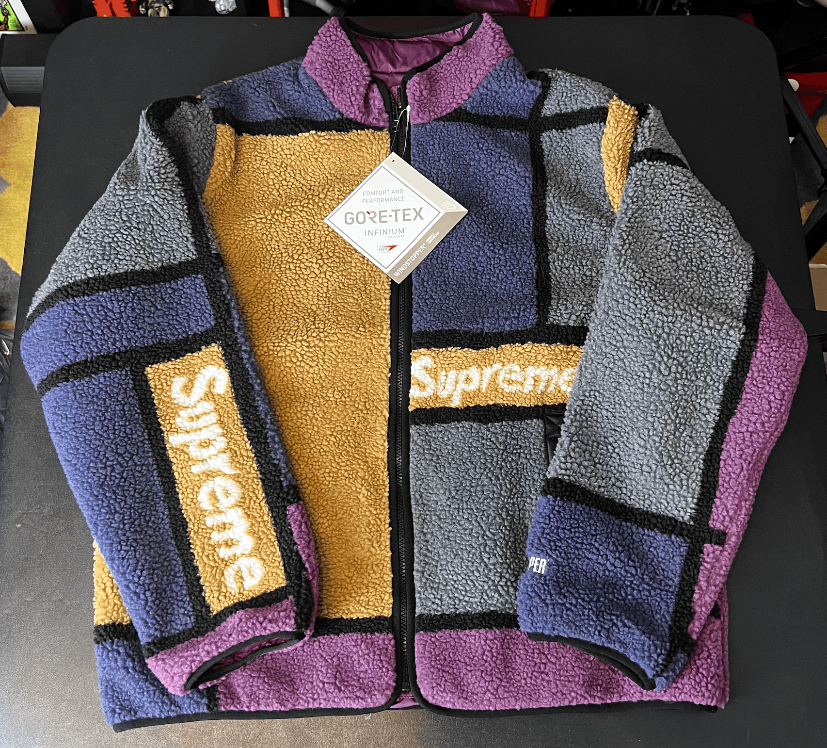 image of Supreme Reversible Colorblocked Fleece Jacket Purple, Men's (Size XL)