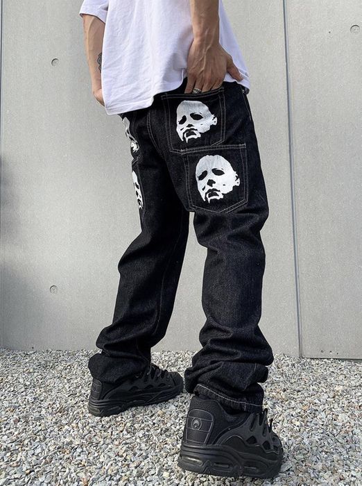 Streetwear FACES Graphic Black Denim Jeans | Grailed