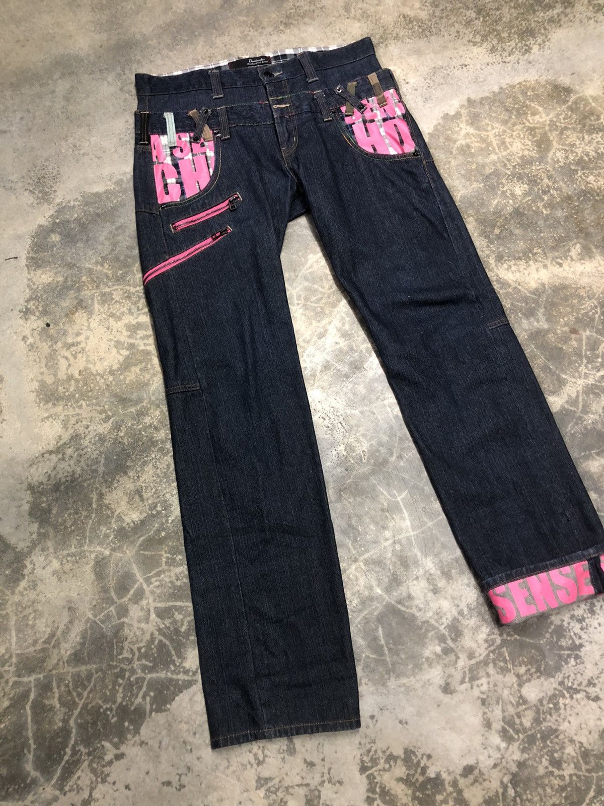 Japanese Brand Dominated Handcrafted Jean double waist zipper denim rare Size US 33 - 5 Thumbnail