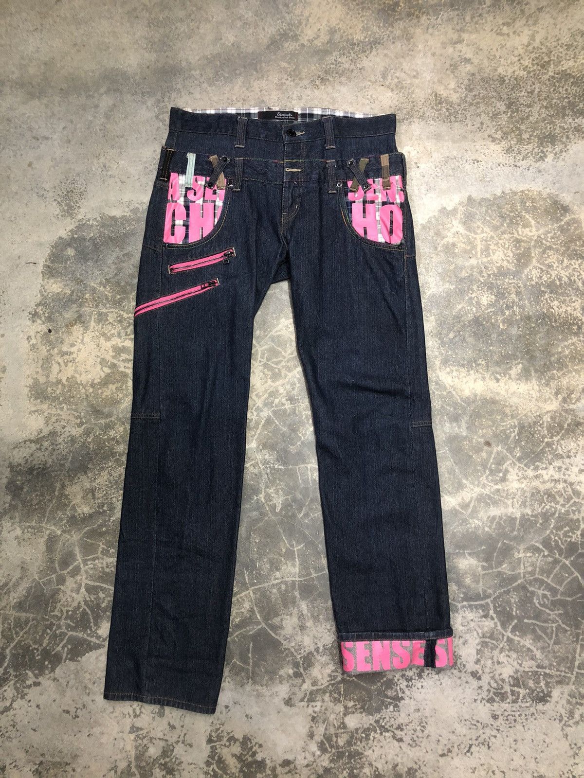 Japanese Brand Dominated Handcrafted Jean double waist zipper denim rare Size US 33 - 1 Thumbnail