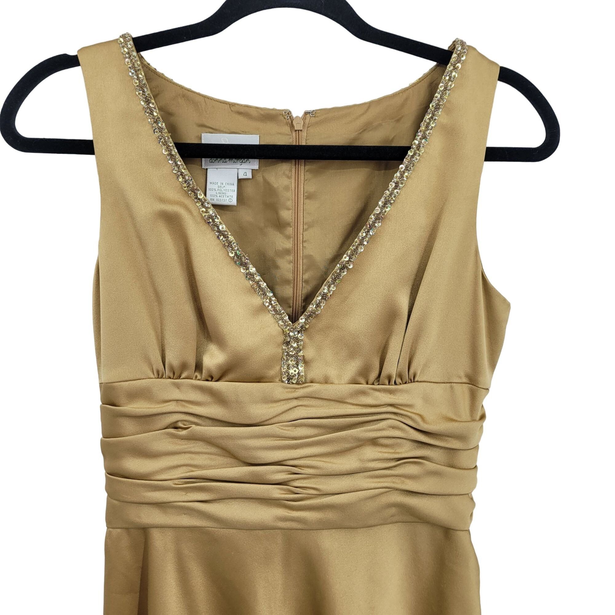 90s Donna Morgan Cocktail Dress 4 Gold Satin Aline Beaded -  www.ice4pros.com.br