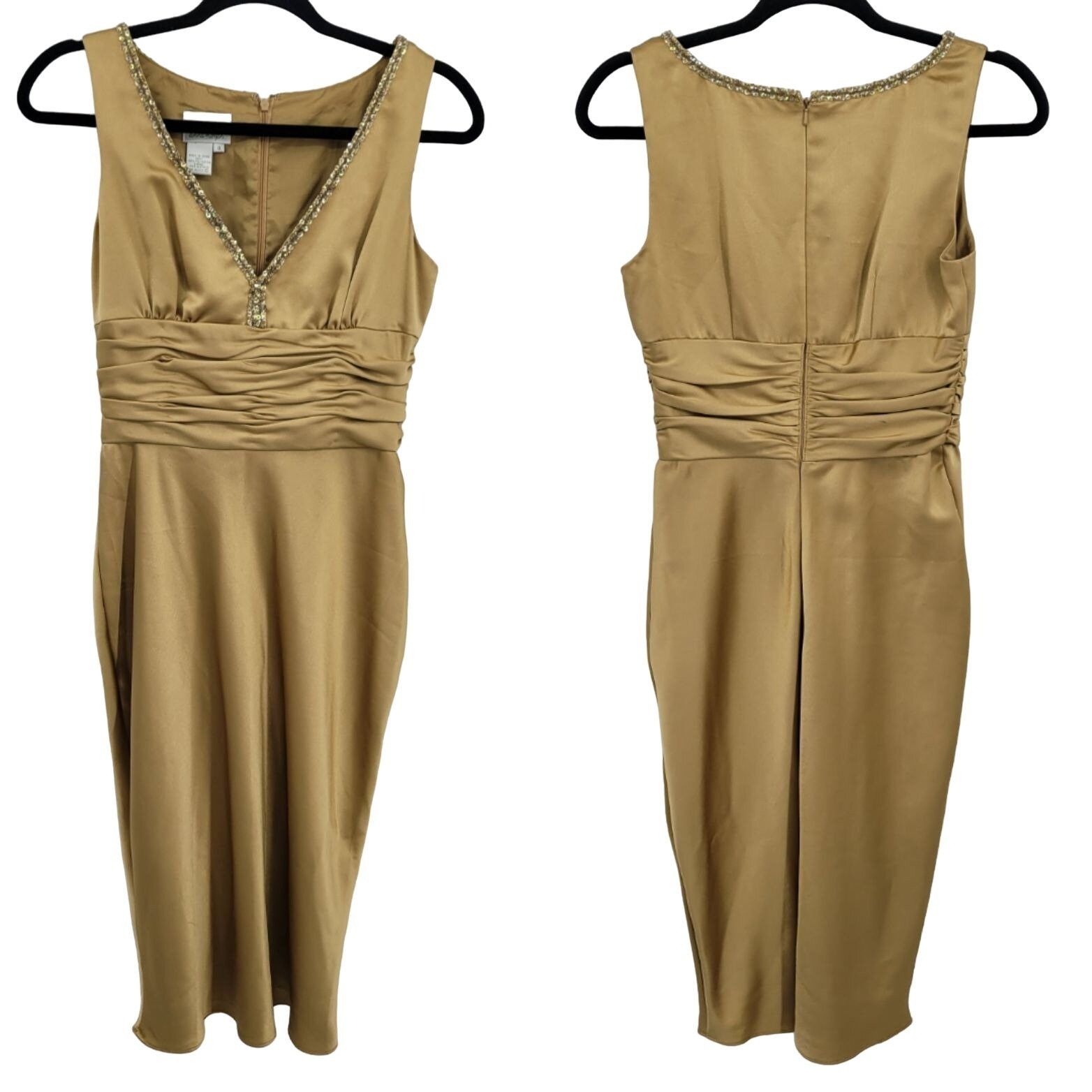 90s Donna Morgan Cocktail Dress 4 Gold Satin Aline Beaded -  bombsquadbeer.co.uk