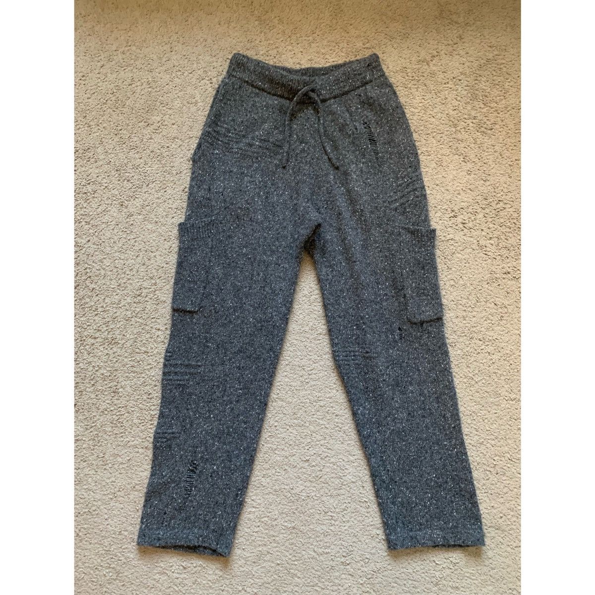 image of Helmut Lang Distressed Wool Sweatpants in Grey, Men's (Size 31)