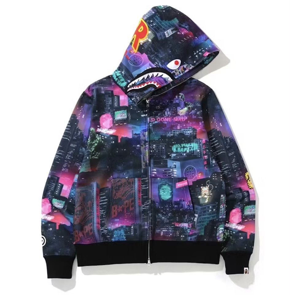Bape Neon Tokyo Shark Wide Full Zip Hoodie Size US S / EU 44-46 / 1 - 3 Thumbnail
