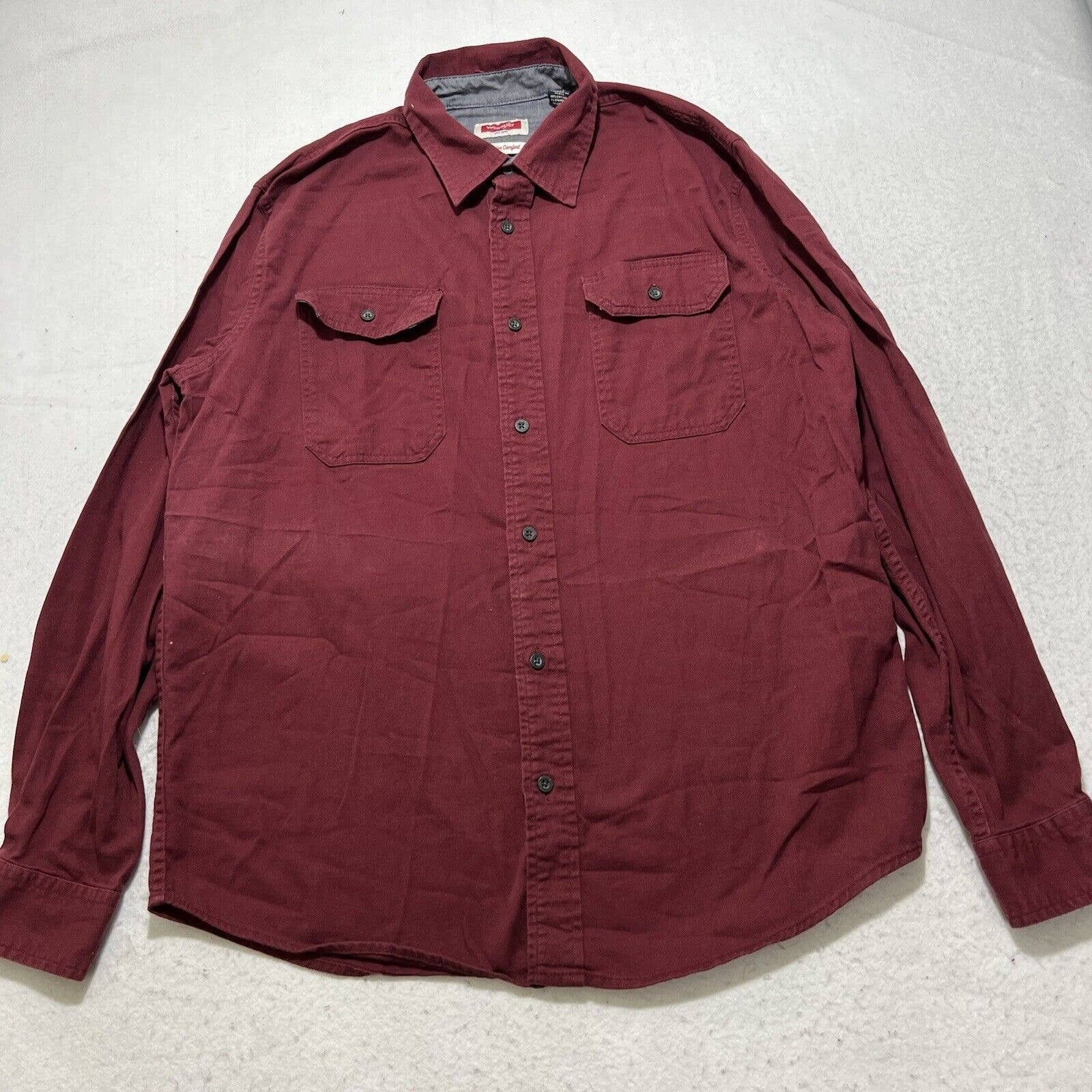 Wrangler Wrangler Medium Maroon Button Up Flannel Shirt Long Sleeve ...