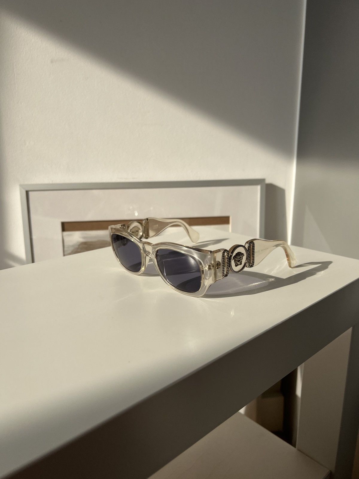 image of Gianni Versace Biggie Medusa Logo Vintage Sunglasses in Transparent, Men's