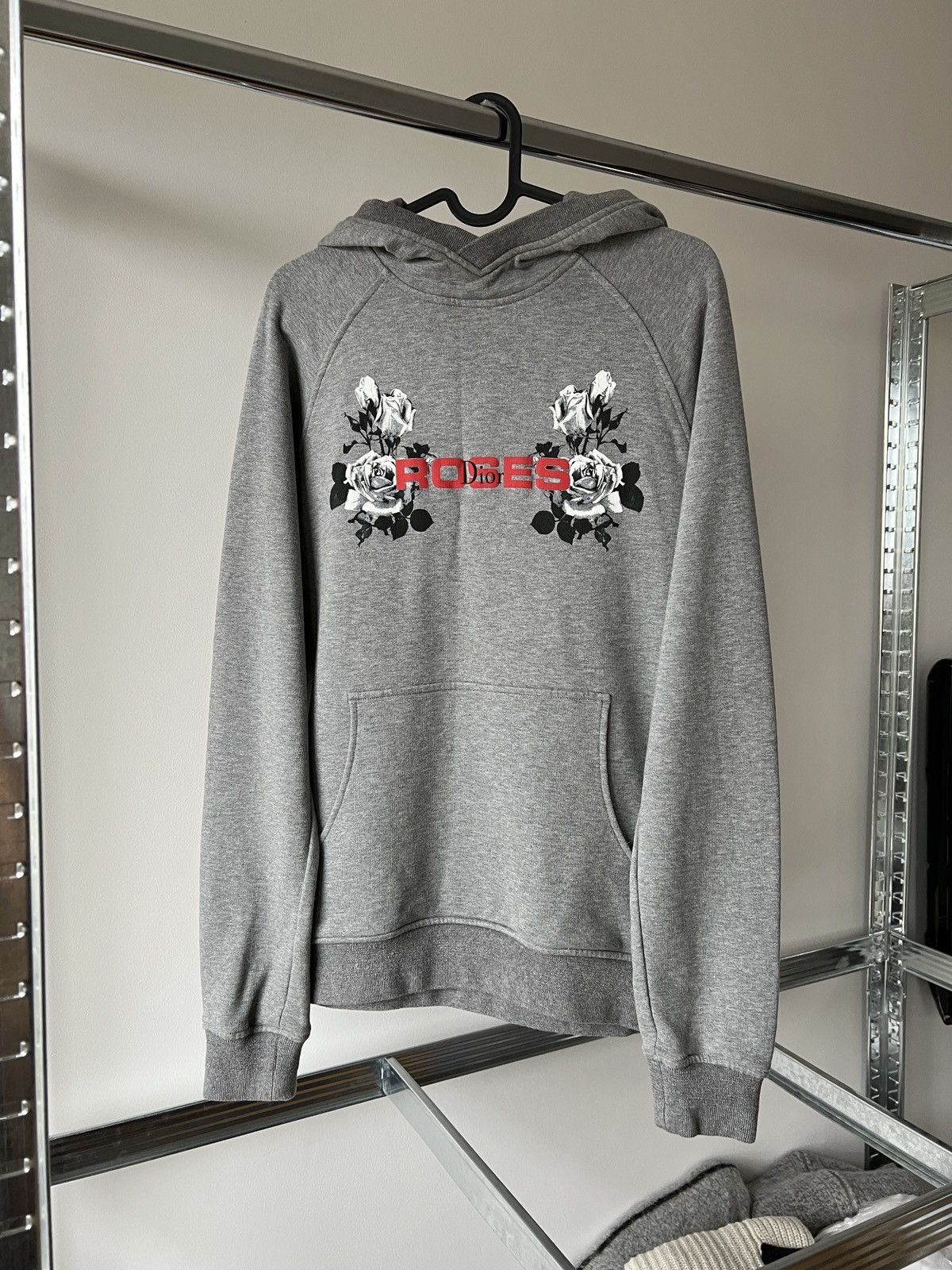 image of Dior Homme Ss16 Logo Roses Sweatshirt Hoodie in Grey, Men's (Size Small)