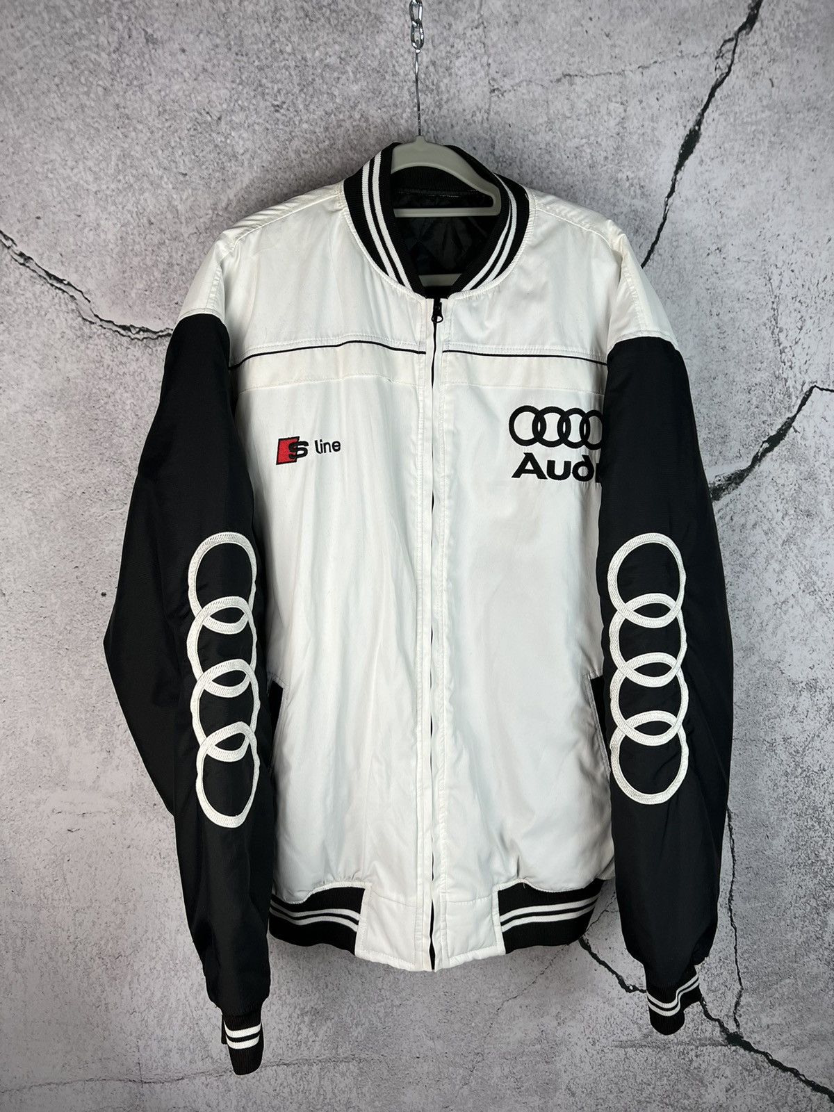 Image of Audi Vintage Racing Moto Bomber Jacket in White, Men's (Size 2XL)