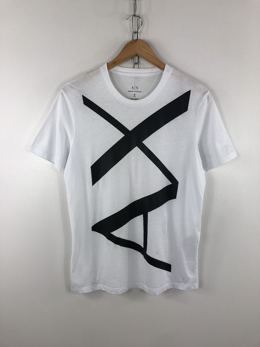 Luxury Mens T-Shirt Armani Exchange Big Logo AX White Tee Size S