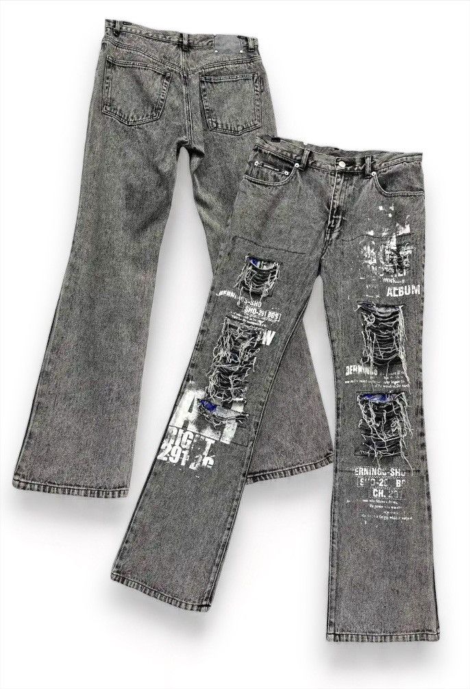 image of 90’S Punk Flaresho Acid Wash Ripped Distressed Denim in Off Black, Men's (Size 30)