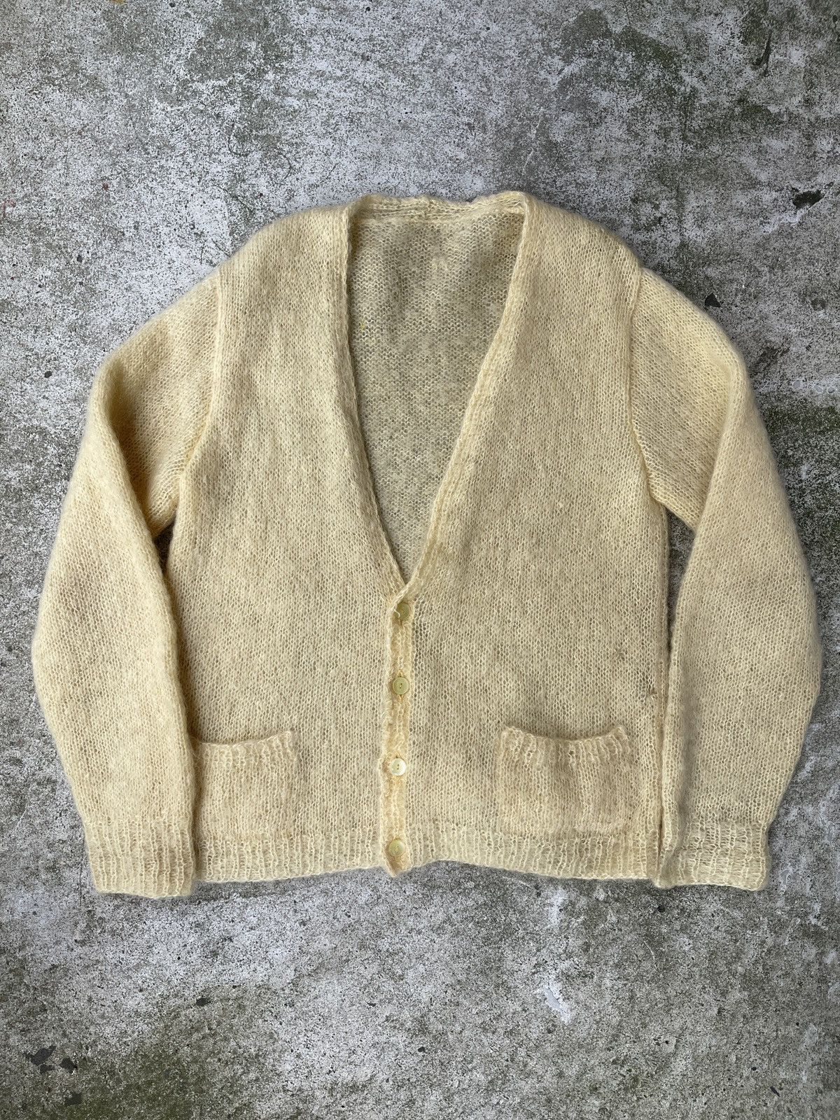 image of Vintage Mohair Cardigan Sweater Yellow, Men's (Size Large)