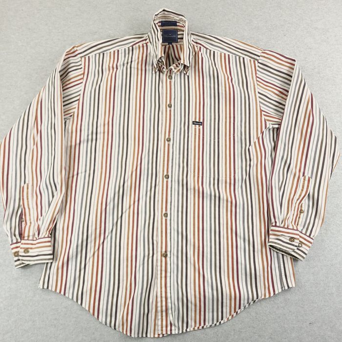 Vintage Faconable Shirt Mens Medium Brown Striped Made in USA Button Up