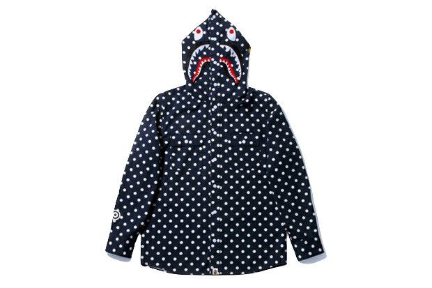 image of Bape Polka Dot Shark Shirt Hoodie in Black, Men's (Size Medium)