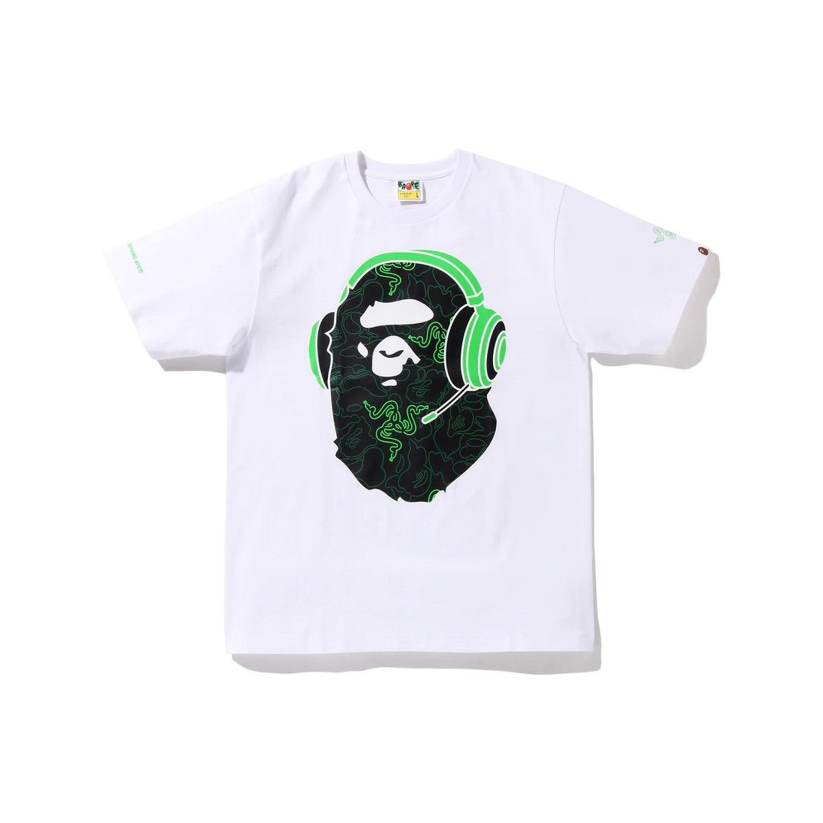 image of Bape X Razer Neon Camo Ape Head Tee White Green, Men's (Size Large)