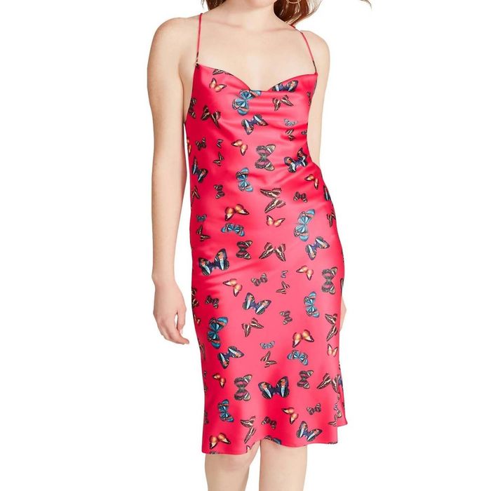 Steve Madden Treasure Abito Donna Raso | Vestito Lungo Senza Maniche Con Stampa Farfalla E Dettaglio Laccetti - 4